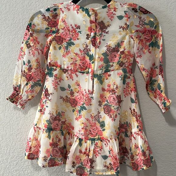 JANIE AND JACK Cream And Sugar Floral Floral Chiffon Dress, Magenta, Size 4 - Picture 7 of 11